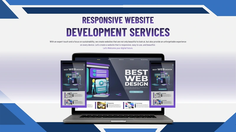  White Dusk Blue And Nile Blue Geometric Web Design And Development Presentation